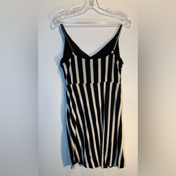 H&M Mini Dress Black with Cream and Tan Stripes EUC S:M Measurements in pics - Picture 2 of 4